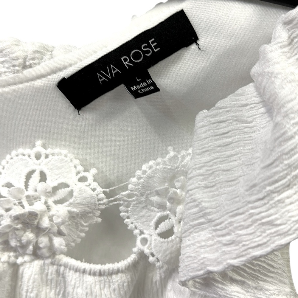 Ava Rose White Ruffled Off Shoulder Lace Embellished Blouson Top Womens Large - Picture 9 of 11